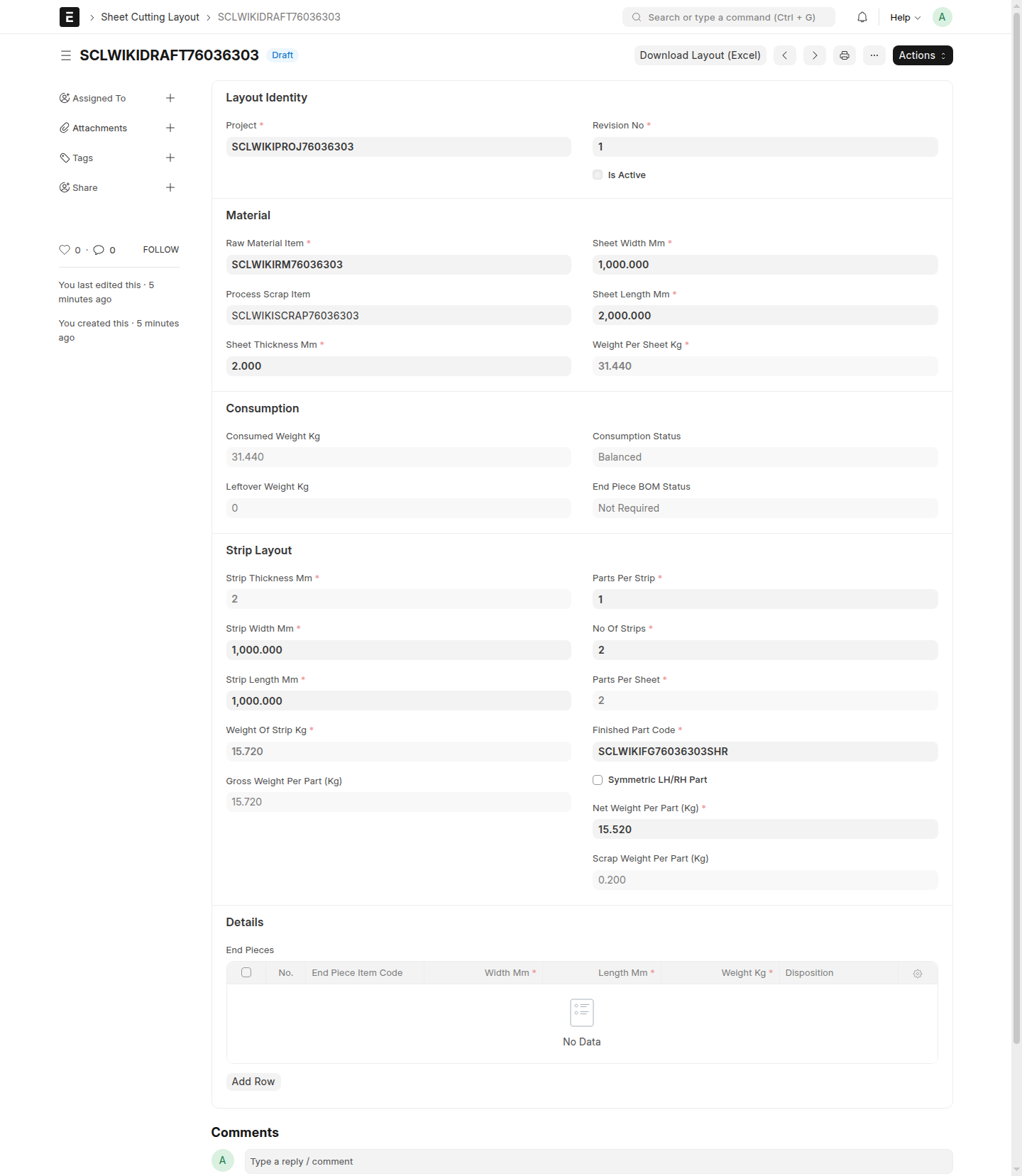 Draft layout example