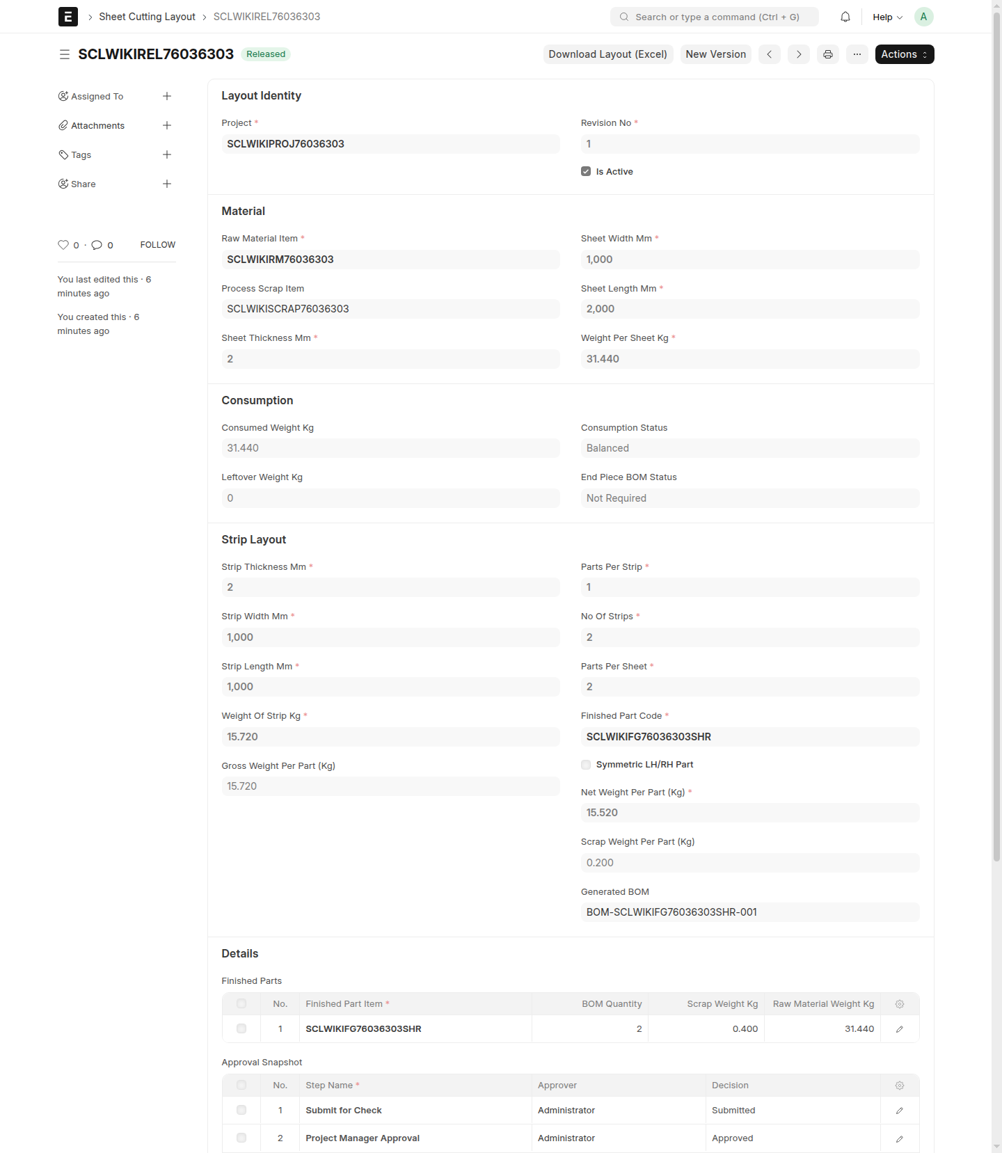 Download action on a released layout