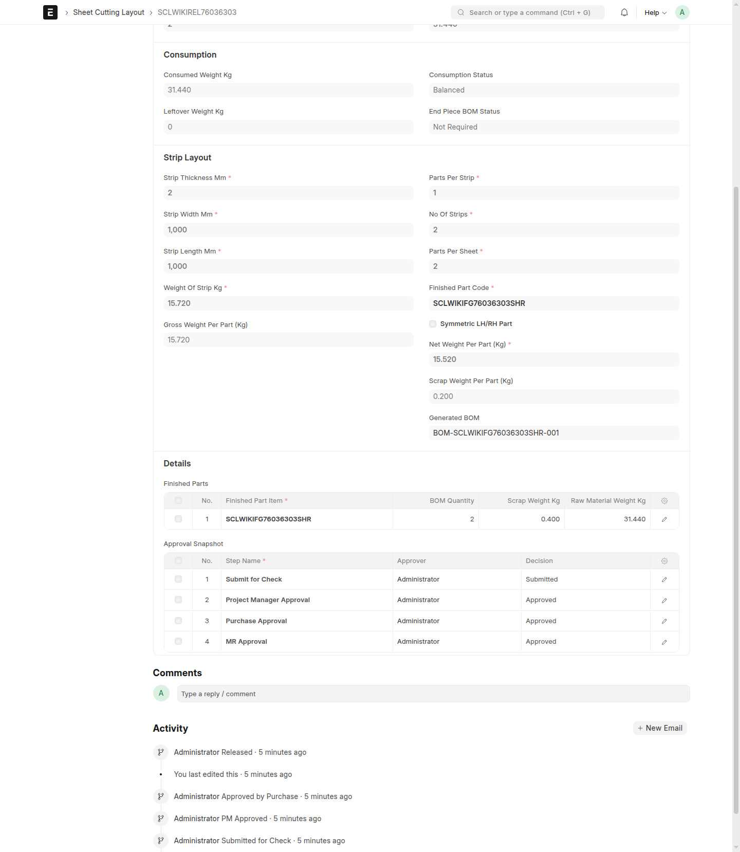 Released layout with BOM links